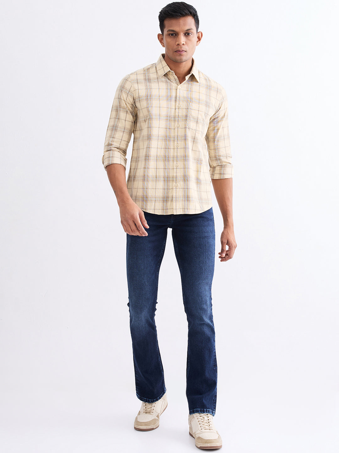 Spykar Light Fawn Slim Fit Casual Shirts For Men