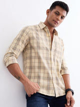 Men Shirt Beige Slim Fit