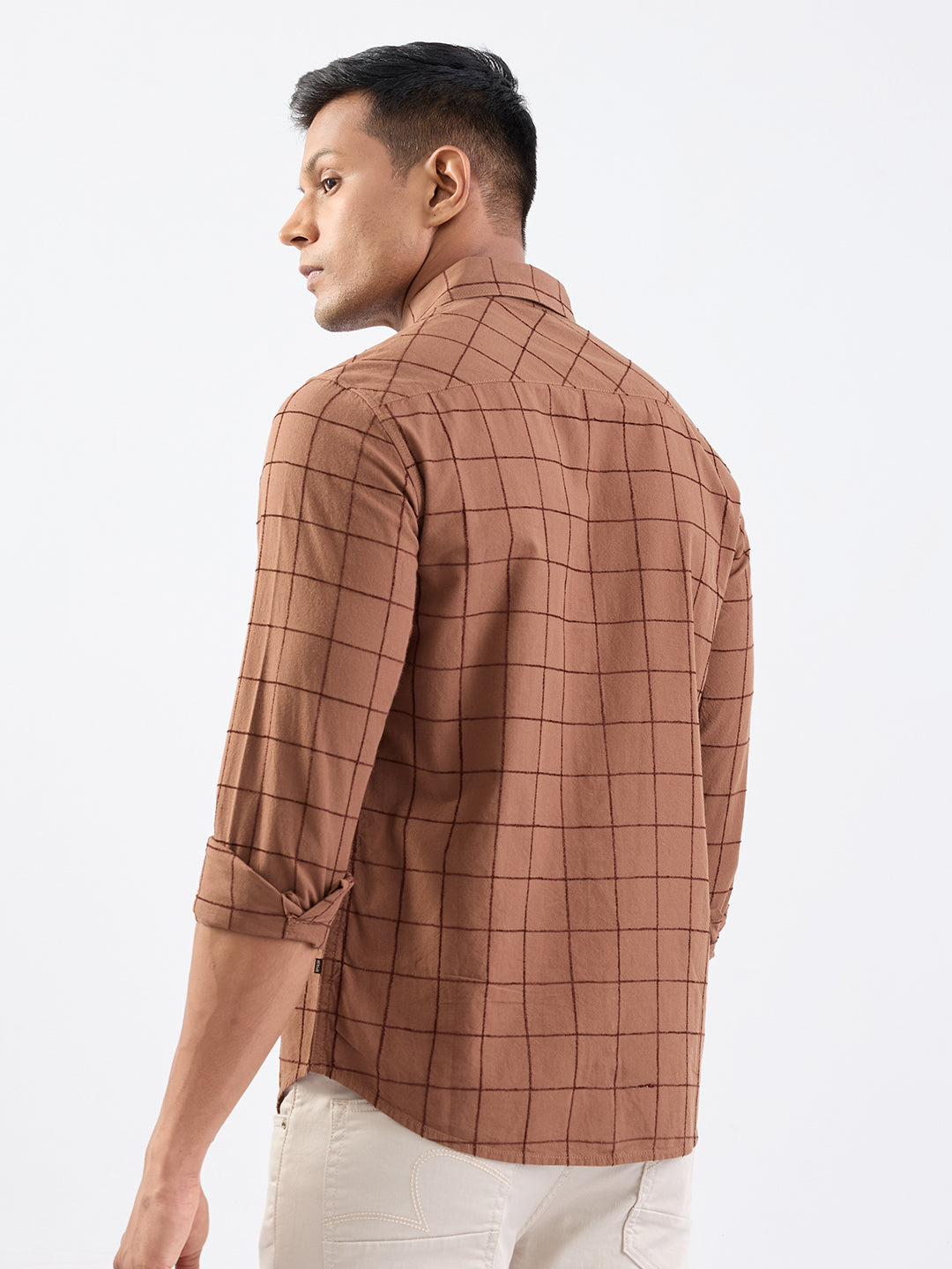 Spykar Bison Brown Slim Fit Casual Shirts For Men