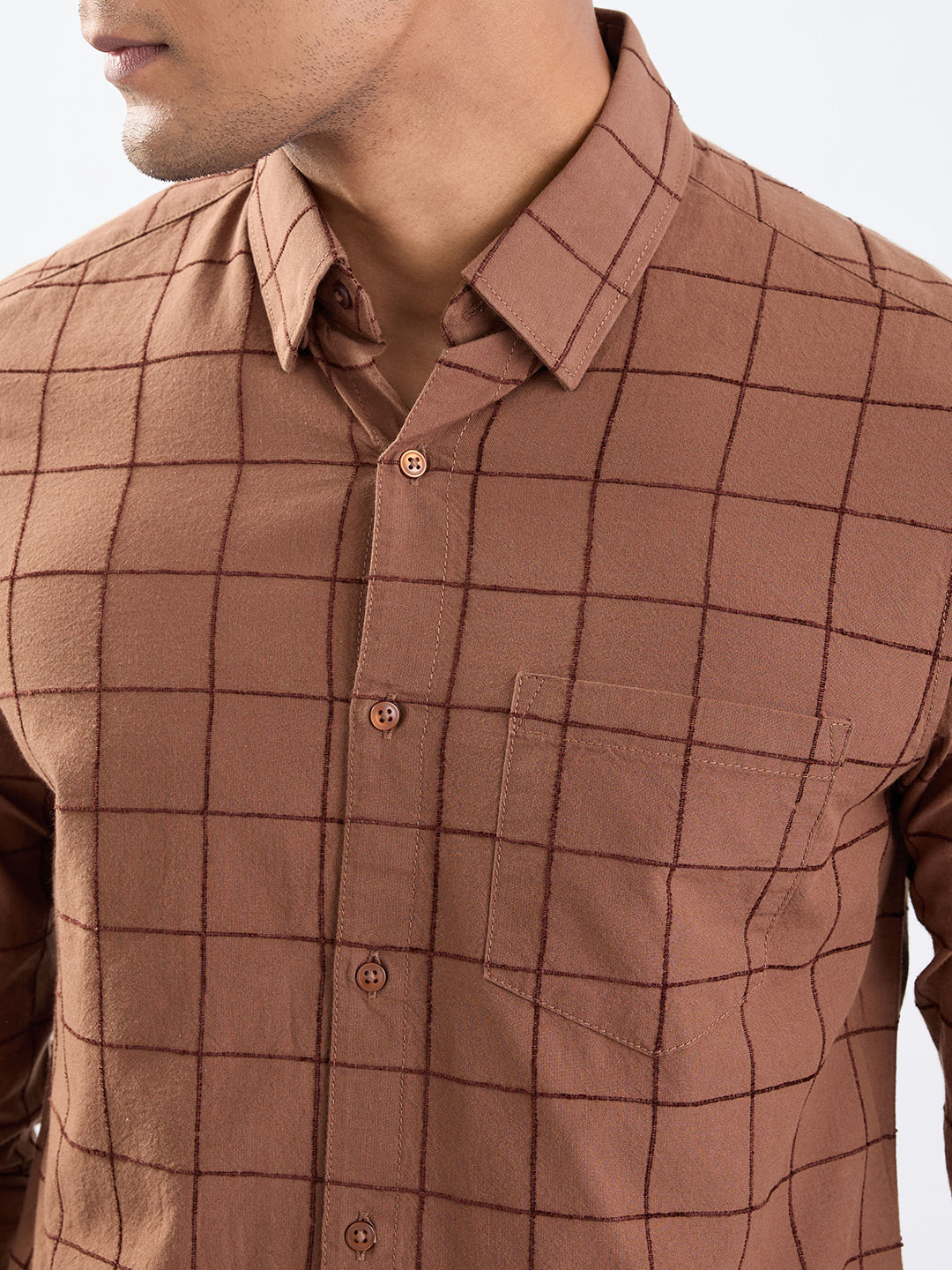 Spykar Bison Brown Slim Fit Casual Shirts For Men