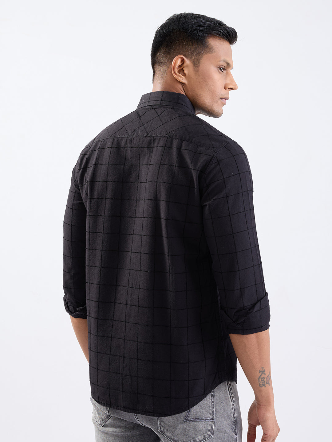 Spykar Jet Black Slim Fit Casual Shirts For Men