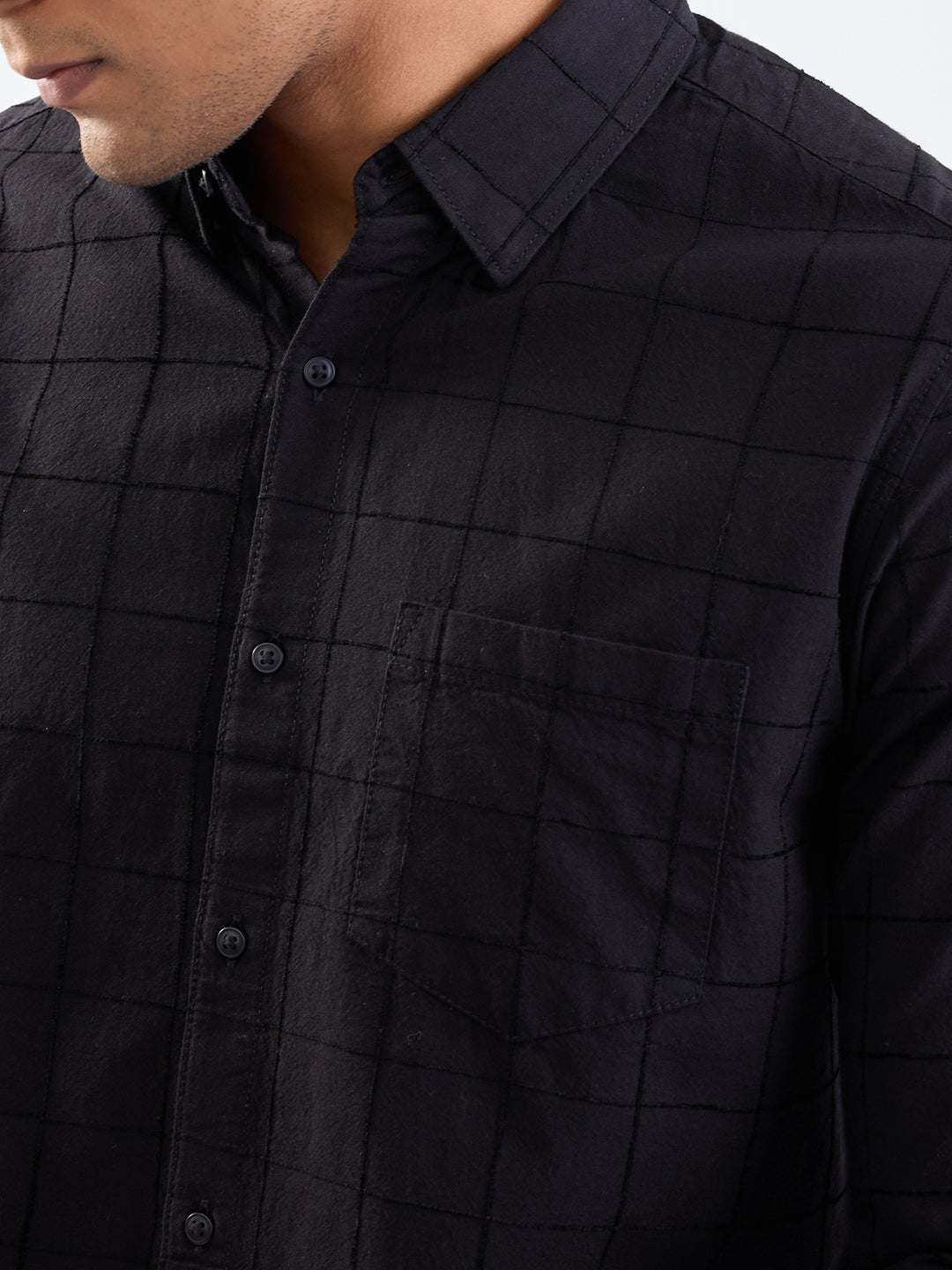 Spykar Jet Black Slim Fit Casual Shirts For Men