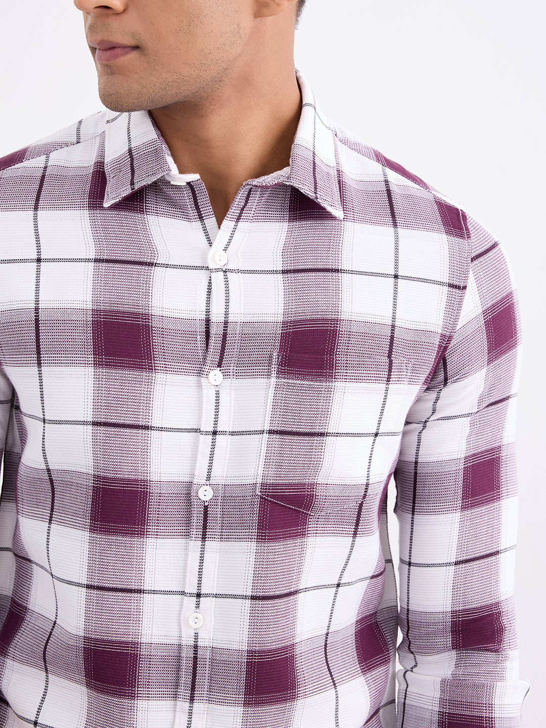 Spykar Plum Red Slim Fit Casual Shirts For Men