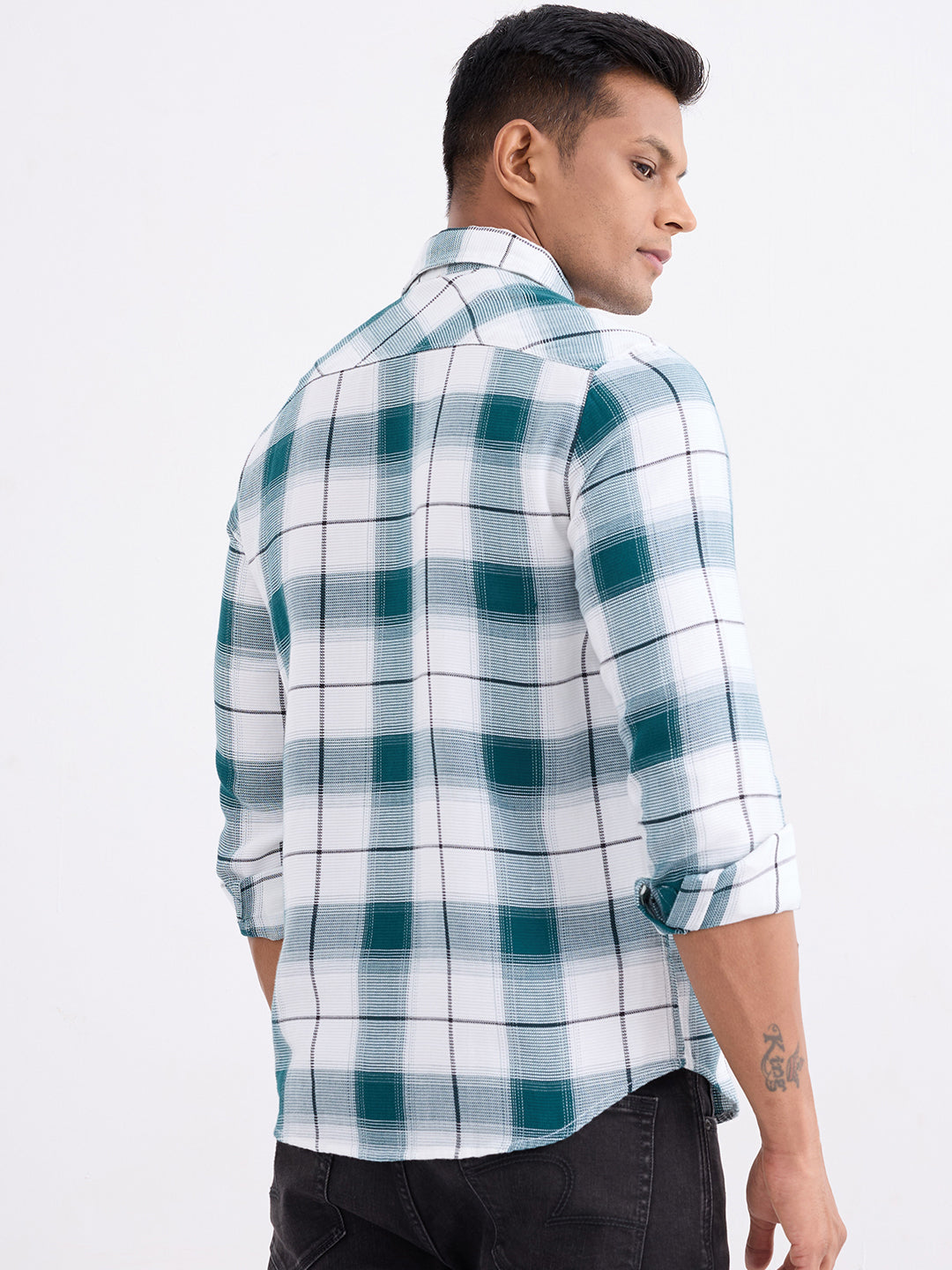 Spykar Teal Green Slim Fit Casual Shirts For Men