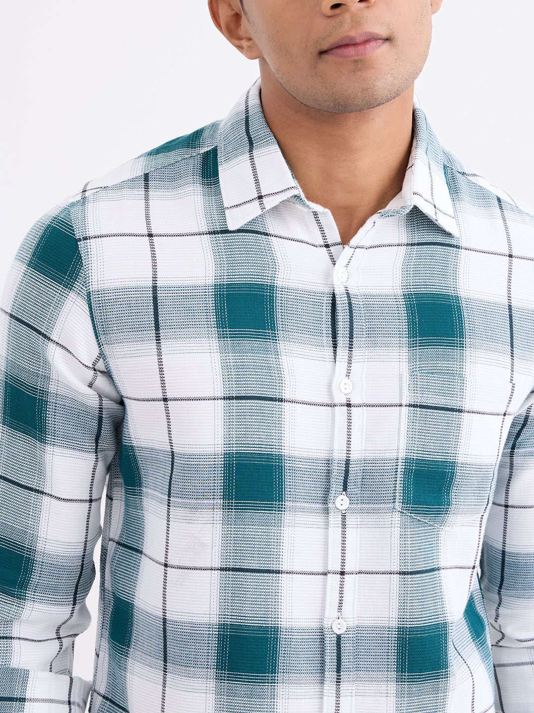 Spykar Teal Green Slim Fit Casual Shirts For Men