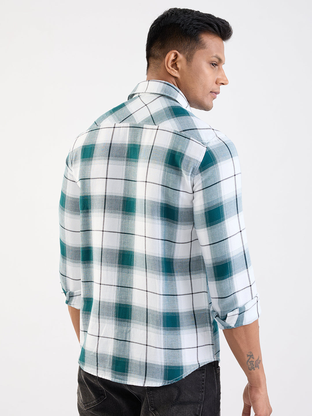 Spykar Teal Green Slim Fit Casual Shirts For Men