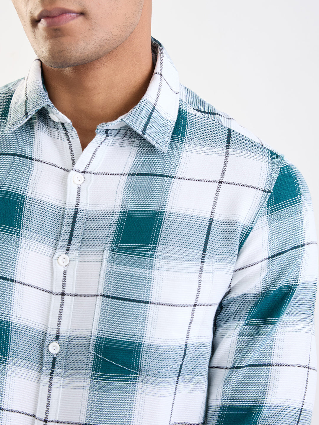 Spykar Teal Green Slim Fit Casual Shirts For Men