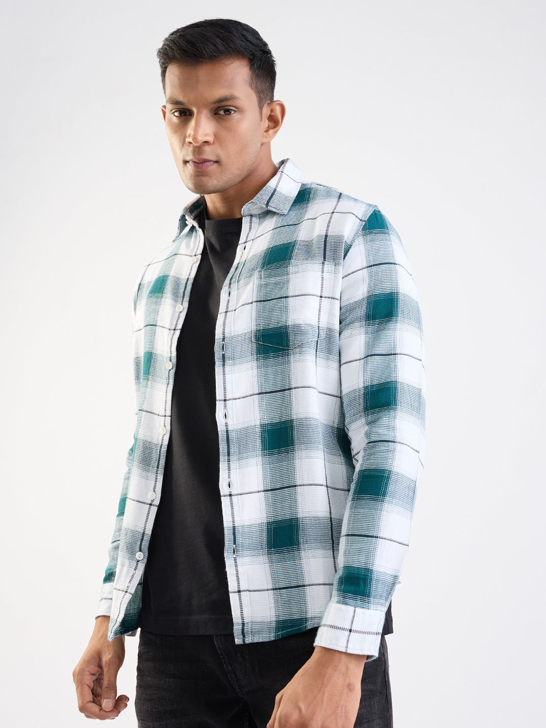 Spykar Teal Green Slim Fit Casual Shirts For Men