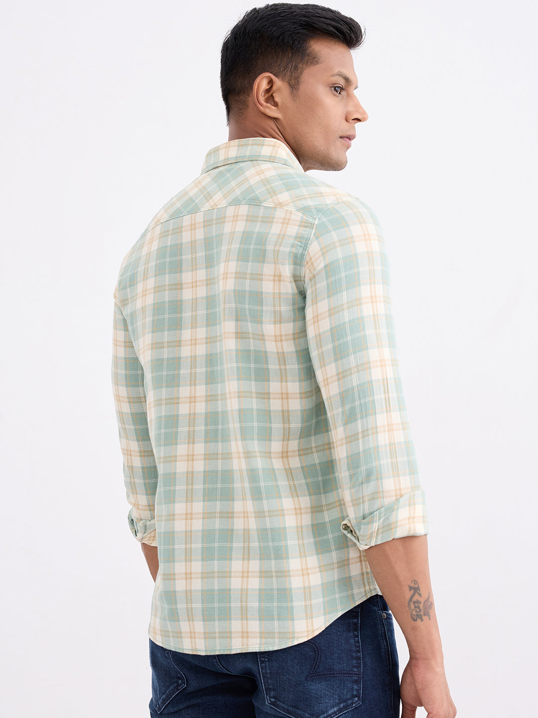 Spykar Granite Green Slim Fit Casual Shirts For Men