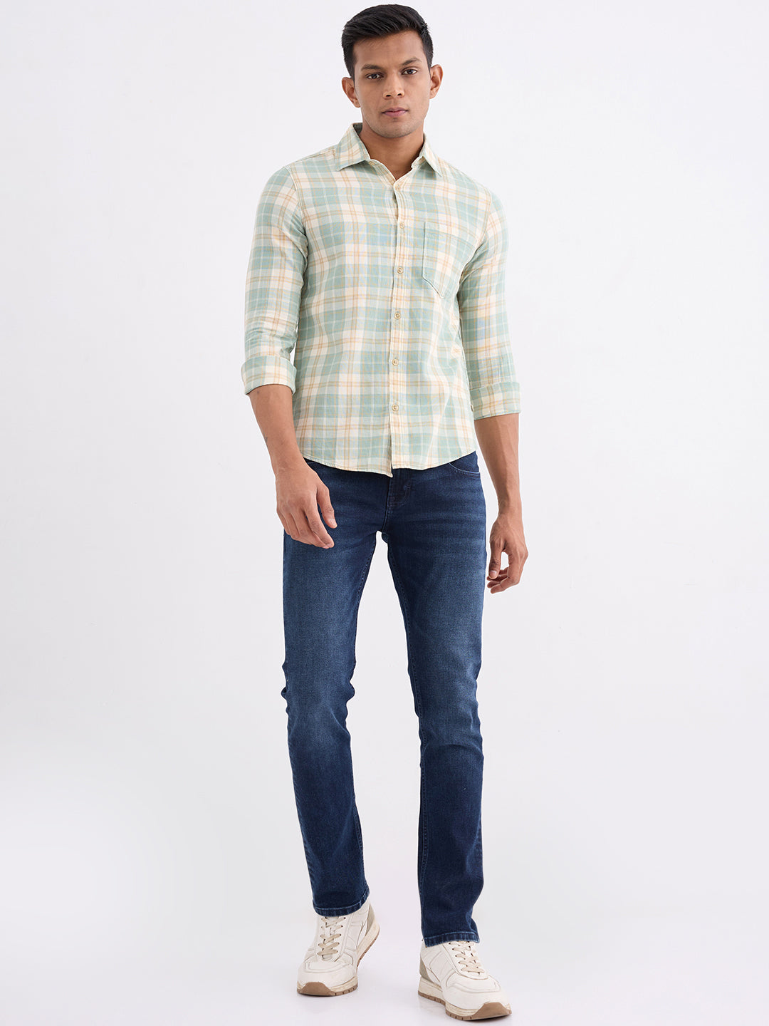 Spykar Granite Green Slim Fit Casual Shirts For Men