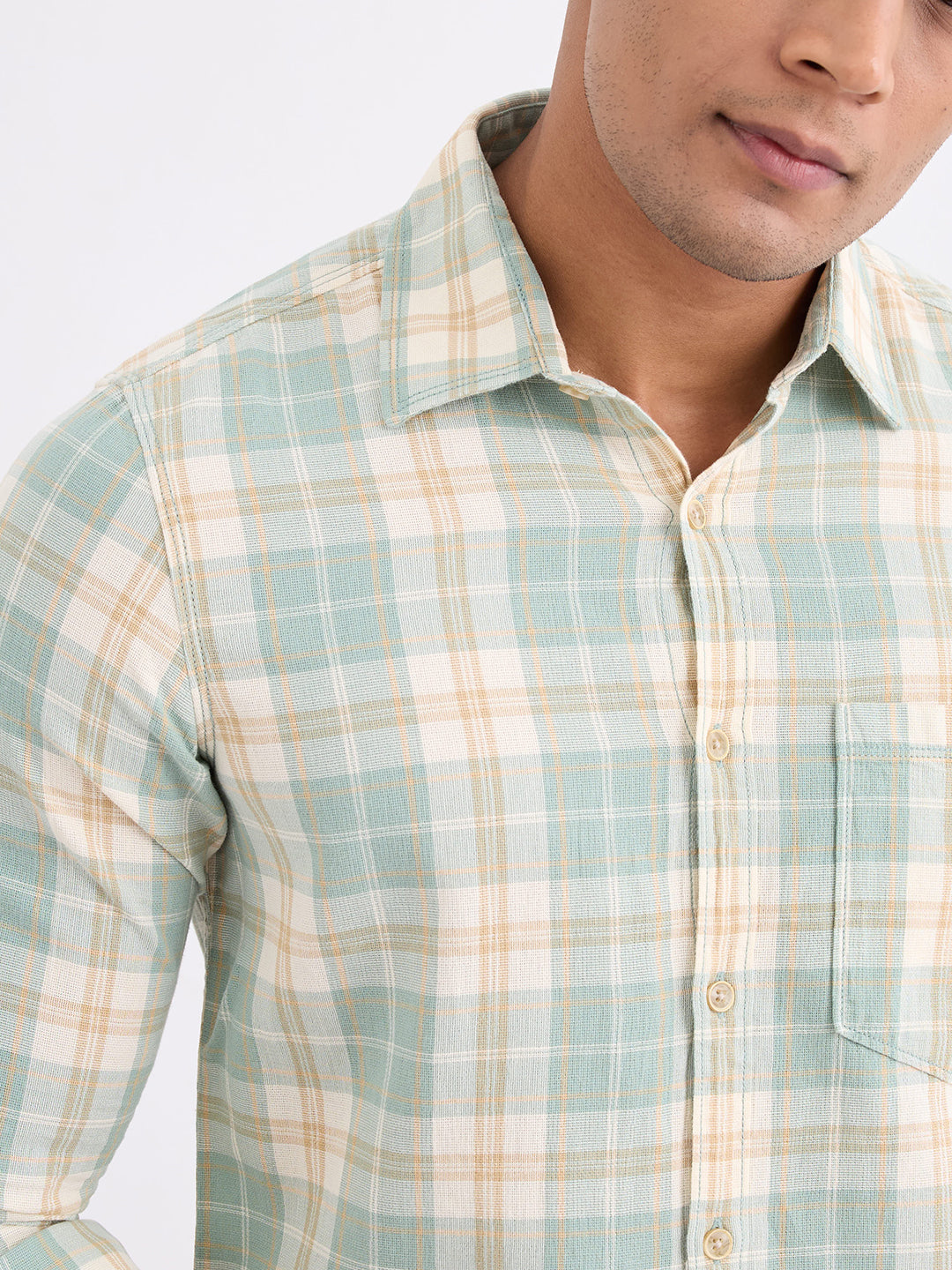 Spykar Granite Green Slim Fit Casual Shirts For Men