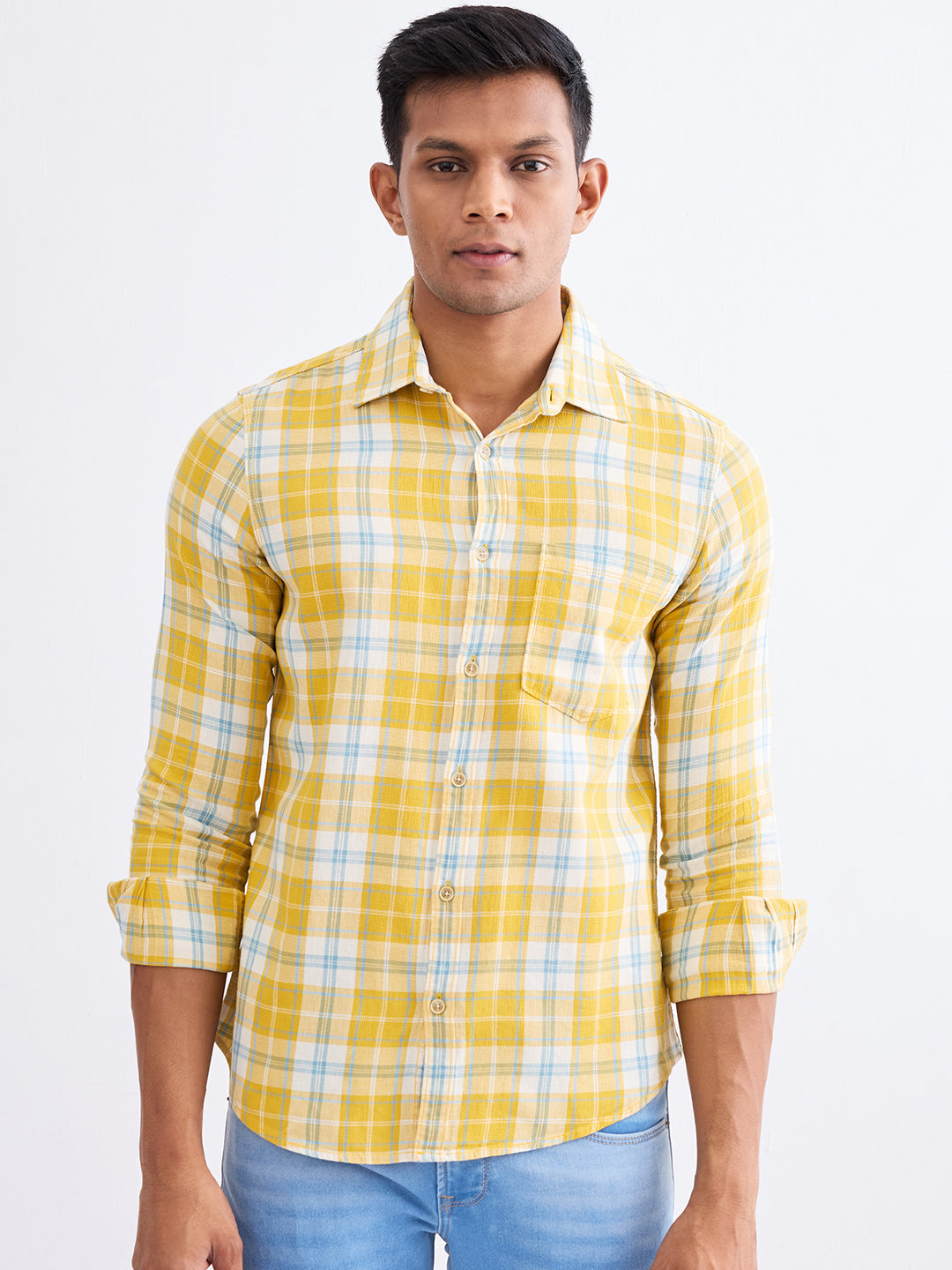Spykar Sulphur Yellow Slim Fit Casual Shirts For Men