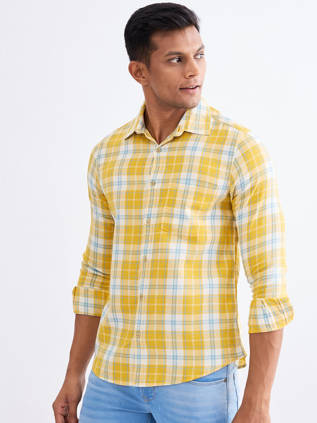 Spykar Sulphur Yellow Slim Fit Casual Shirts For Men