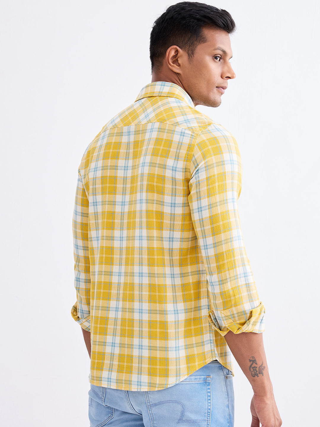 Spykar Sulphur Yellow Slim Fit Casual Shirts For Men