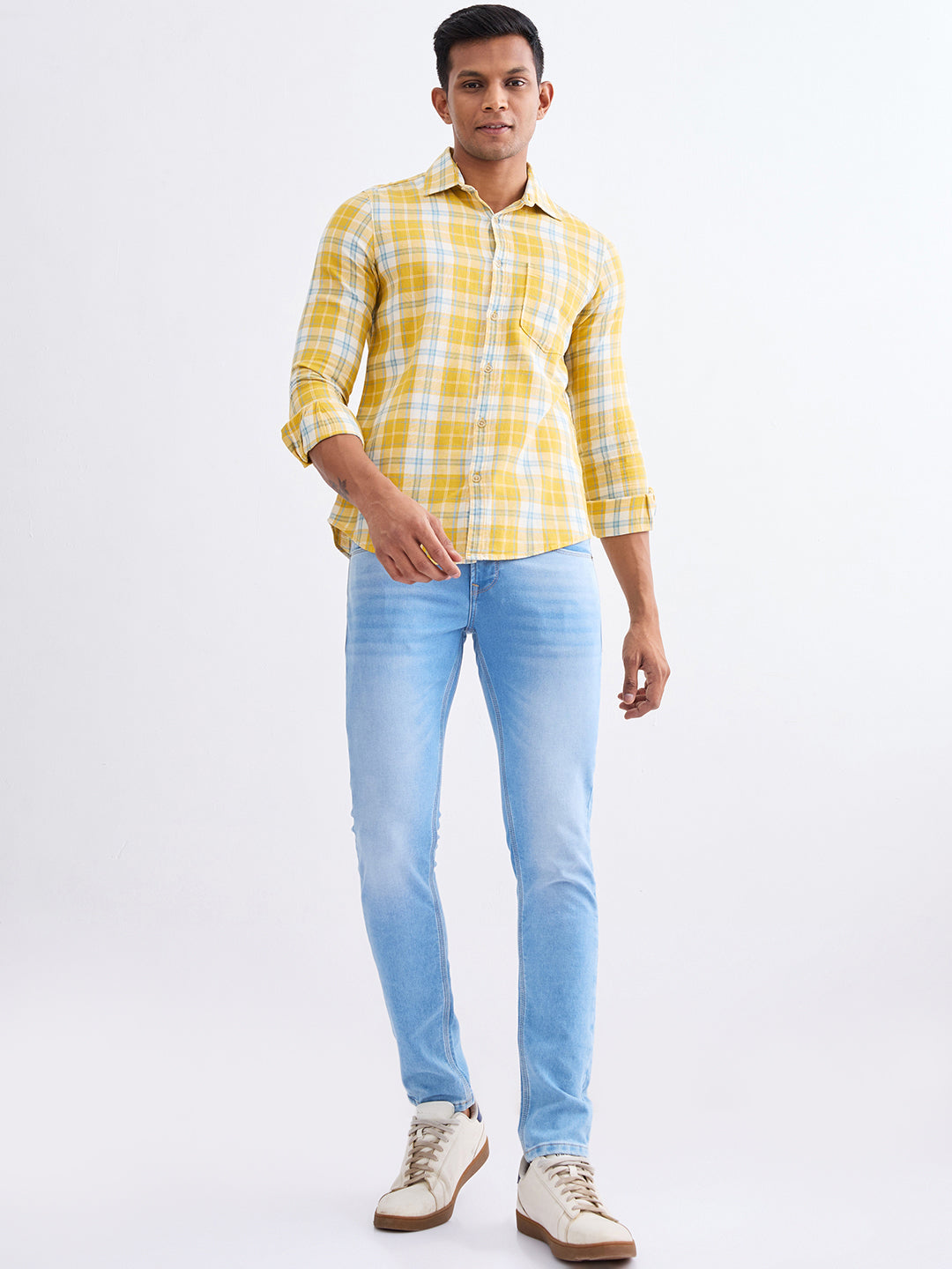 Spykar Sulphur Yellow Slim Fit Casual Shirts For Men