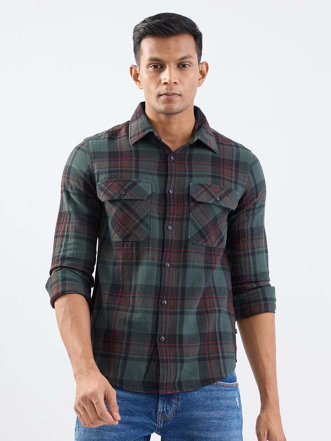 Spykar Botanical Green Slim Fit Casual Shirts For Men