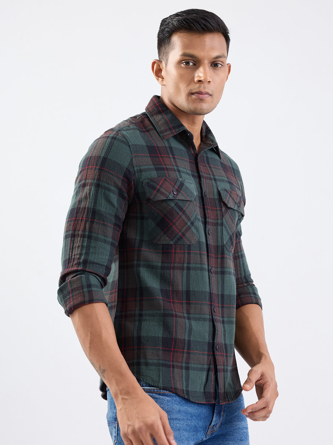Spykar Botanical Green Slim Fit Casual Shirts For Men