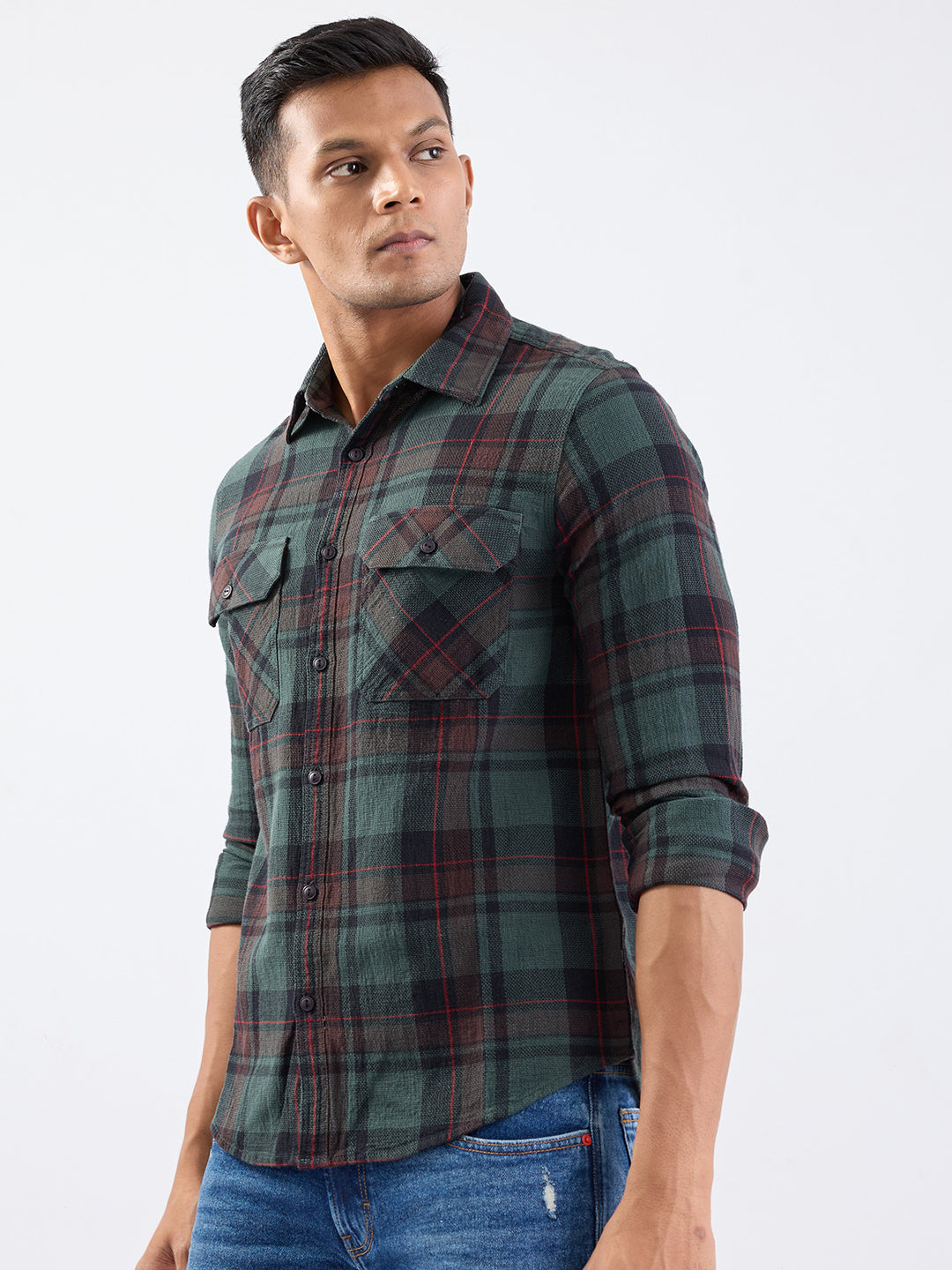 Spykar Botanical Green Slim Fit Casual Shirts For Men