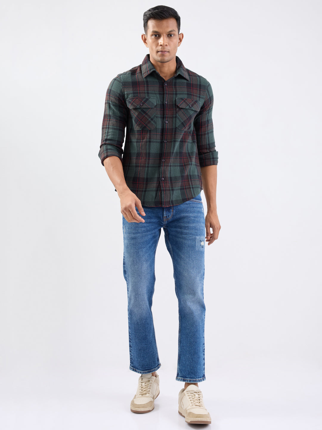 Spykar Botanical Green Slim Fit Casual Shirts For Men