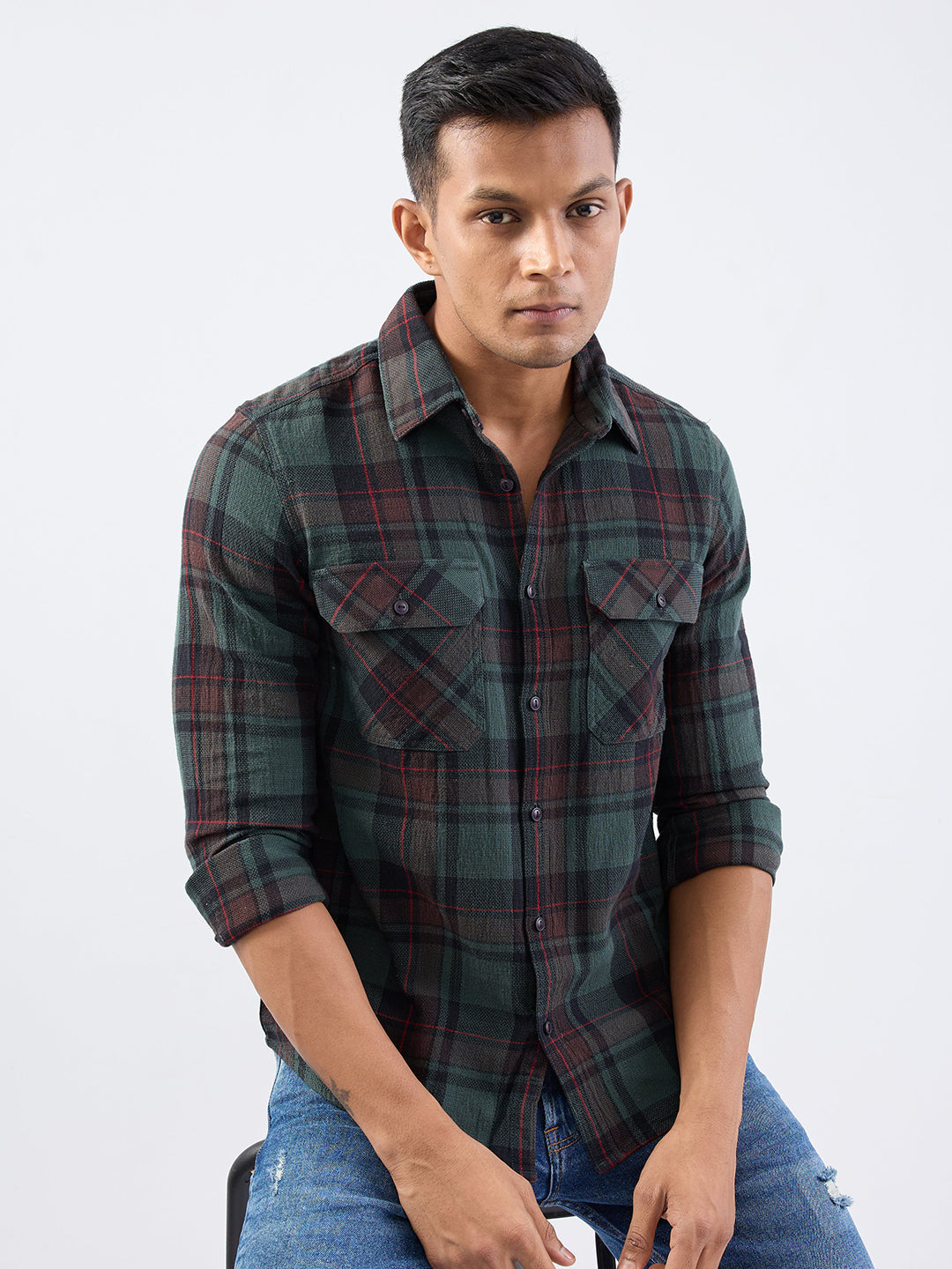 Spykar Botanical Green Slim Fit Casual Shirts For Men