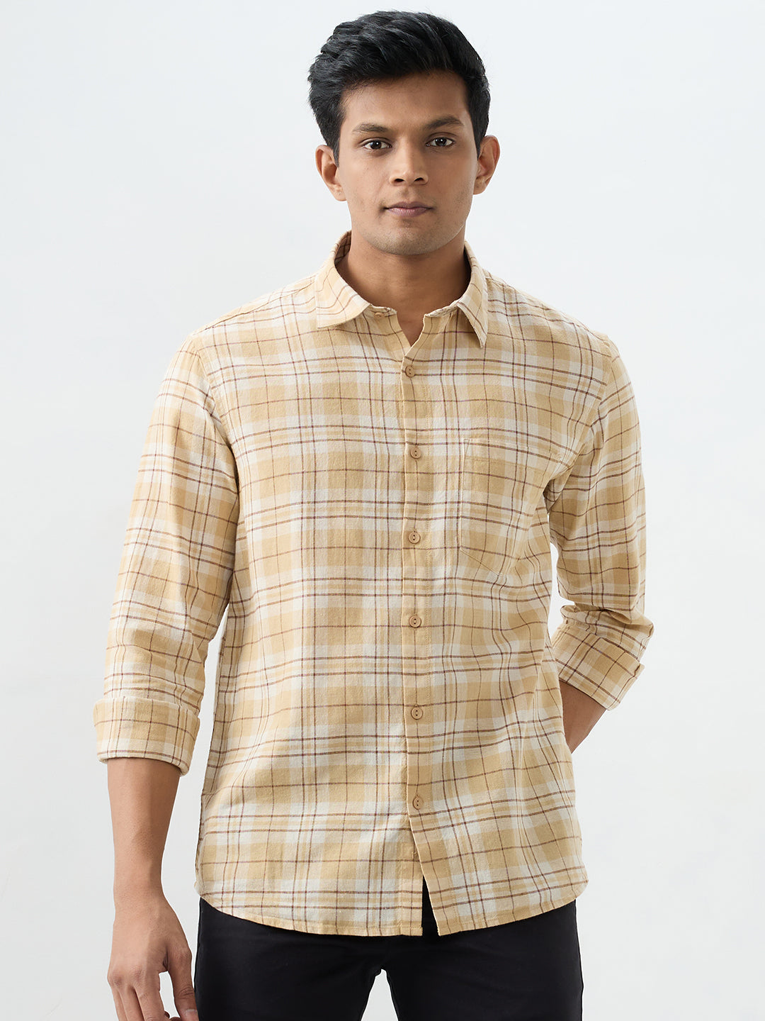 Men Shirt Beige Slim Fit