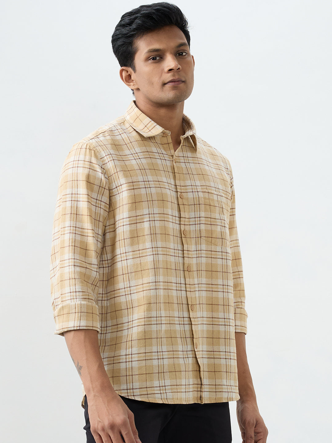 Spykar Taupe Beige Slim Fit Shirts For Men