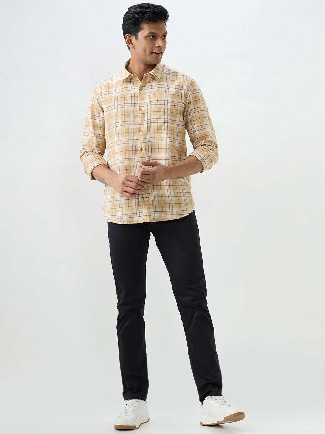 Spykar Taupe Beige Slim Fit Shirts For Men