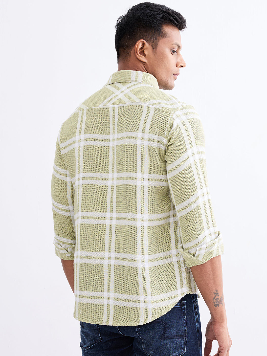 Spykar Lint Green Slim Fit Casual Shirts For Men