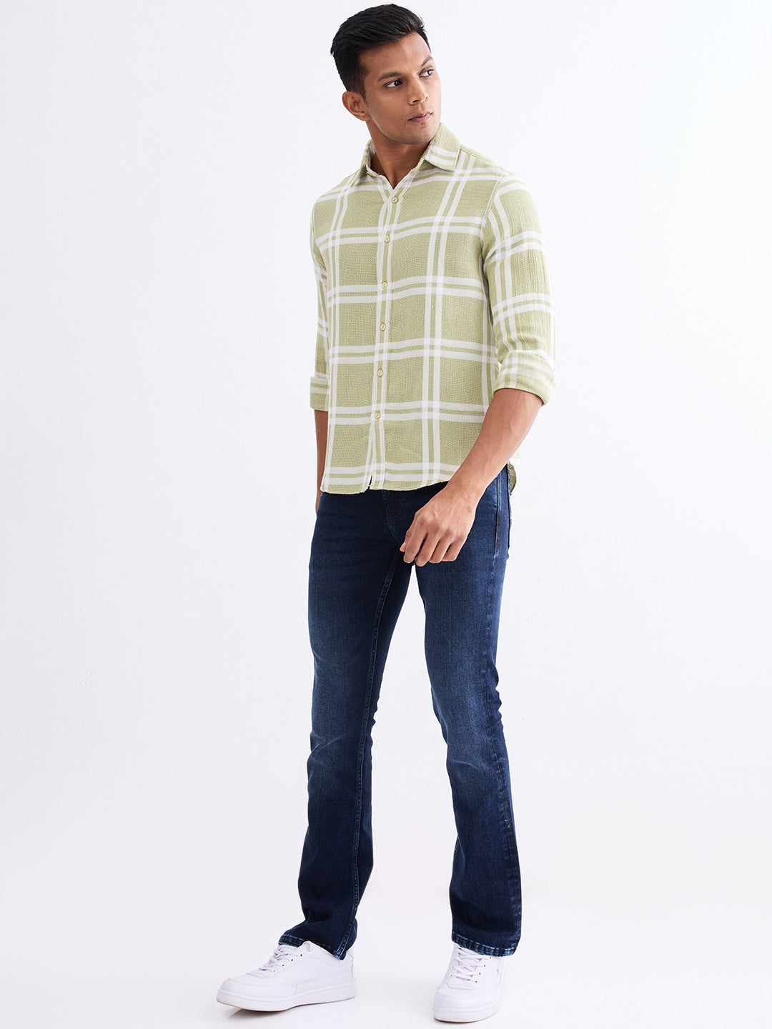 Spykar Lint Green Slim Fit Casual Shirts For Men