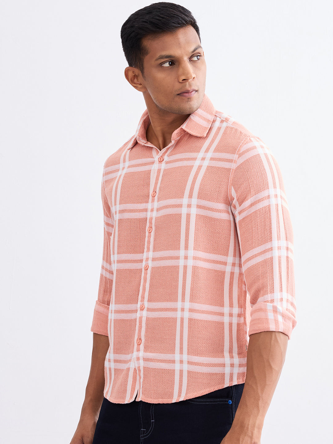 Spykar Tropical Pink Slim Fit Casual Shirts For Men