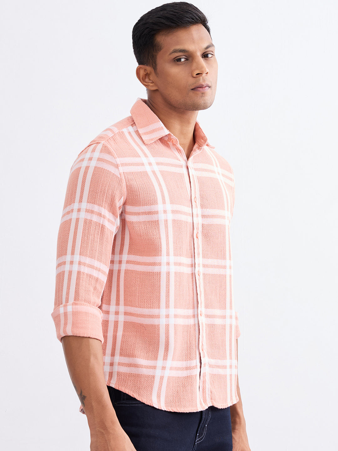 Spykar Tropical Pink Slim Fit Casual Shirts For Men