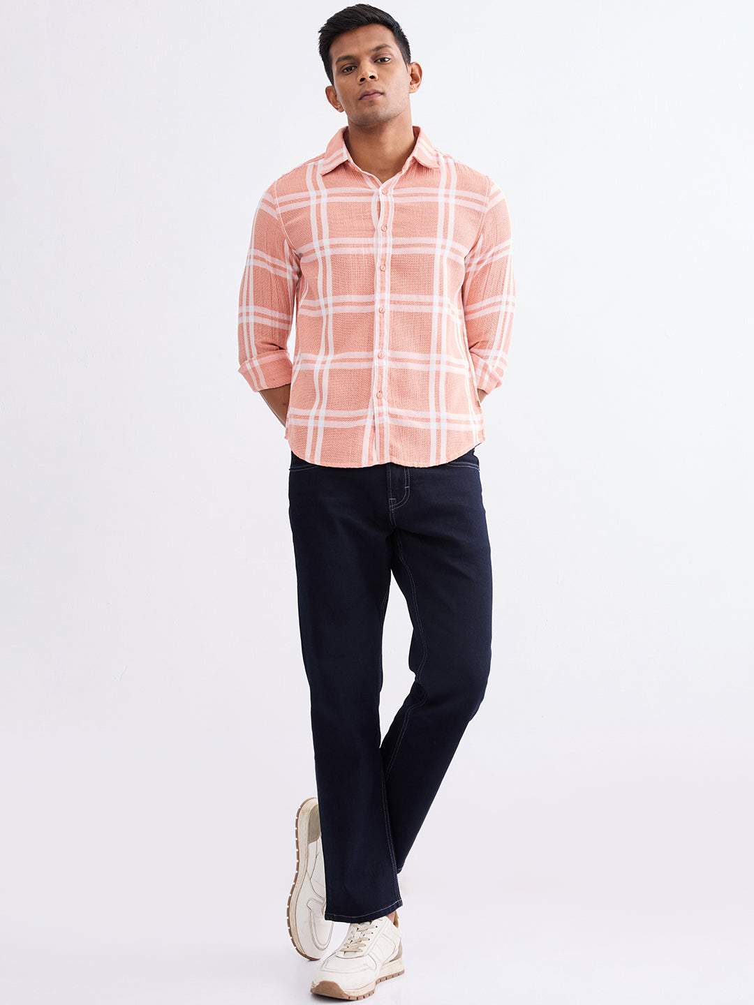Spykar Tropical Pink Slim Fit Casual Shirts For Men