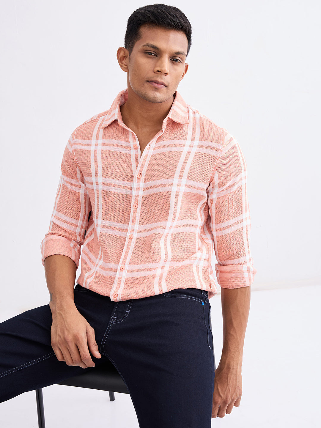 Spykar Tropical Pink Slim Fit Casual Shirts For Men