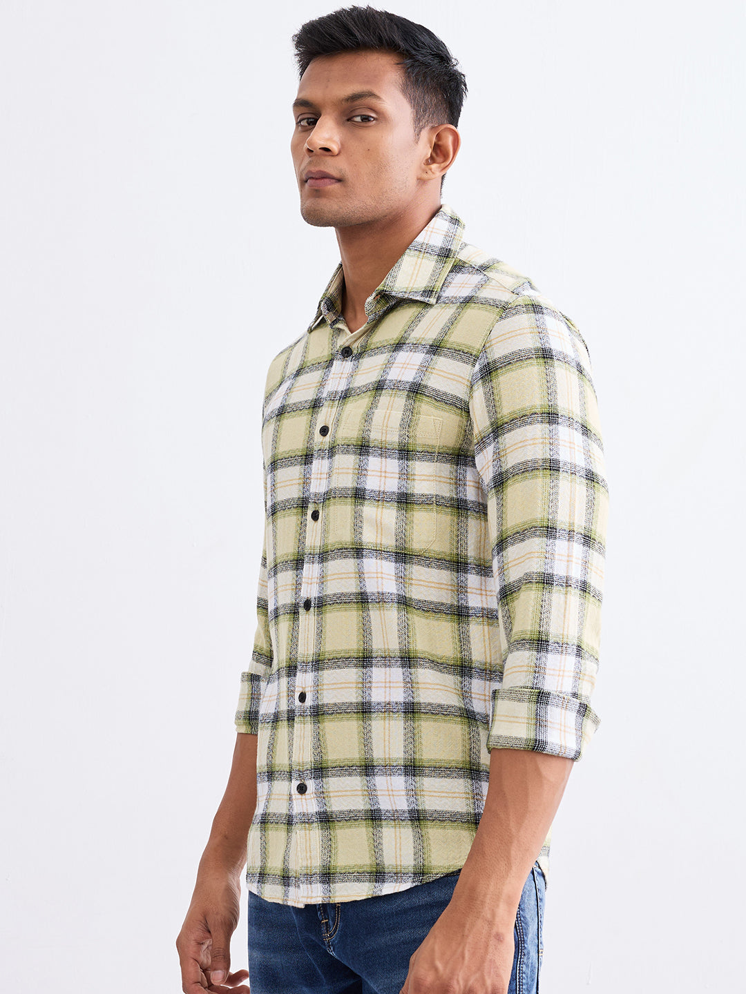 Spykar Lint Green Slim Fit Casual Shirts For Men