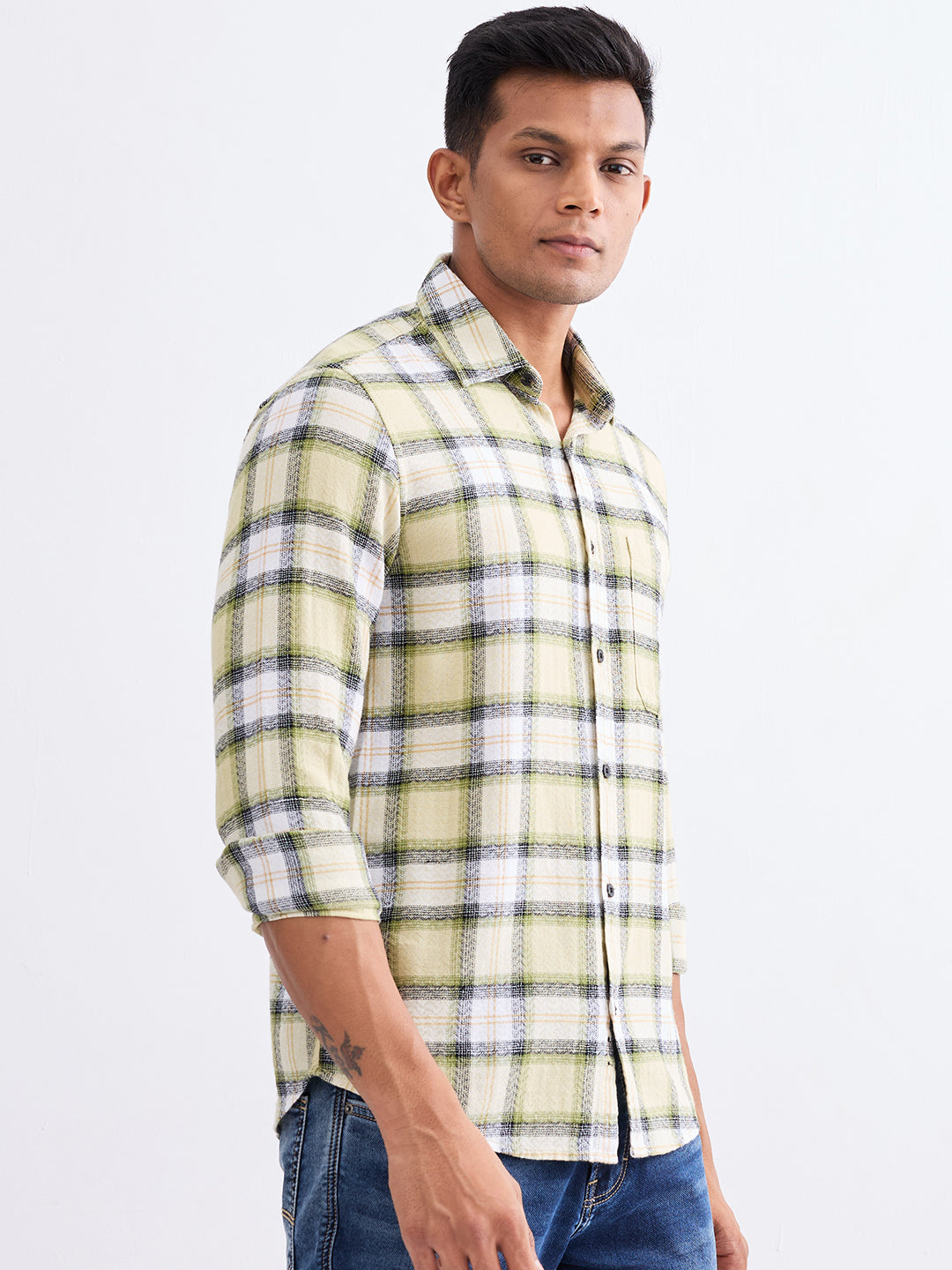 Spykar Lint Green Slim Fit Casual Shirts For Men