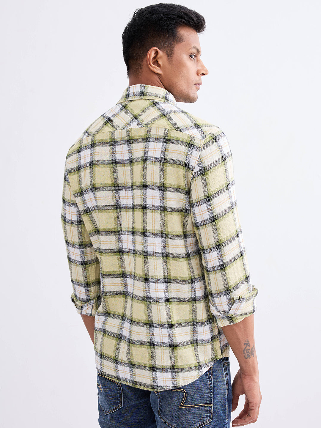 Spykar Lint Green Slim Fit Casual Shirts For Men