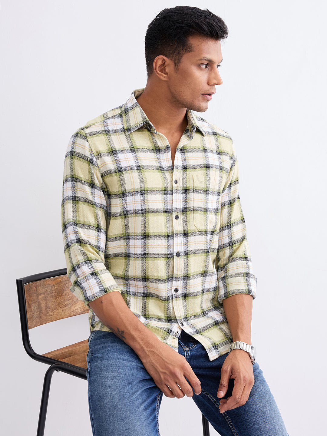 Spykar Lint Green Slim Fit Casual Shirts For Men