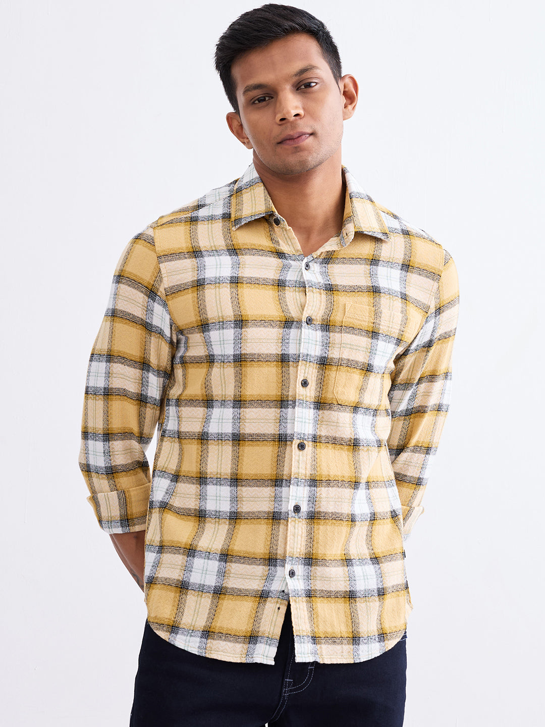 Spykar Taupe Beige Slim Fit Casual Shirts For Men