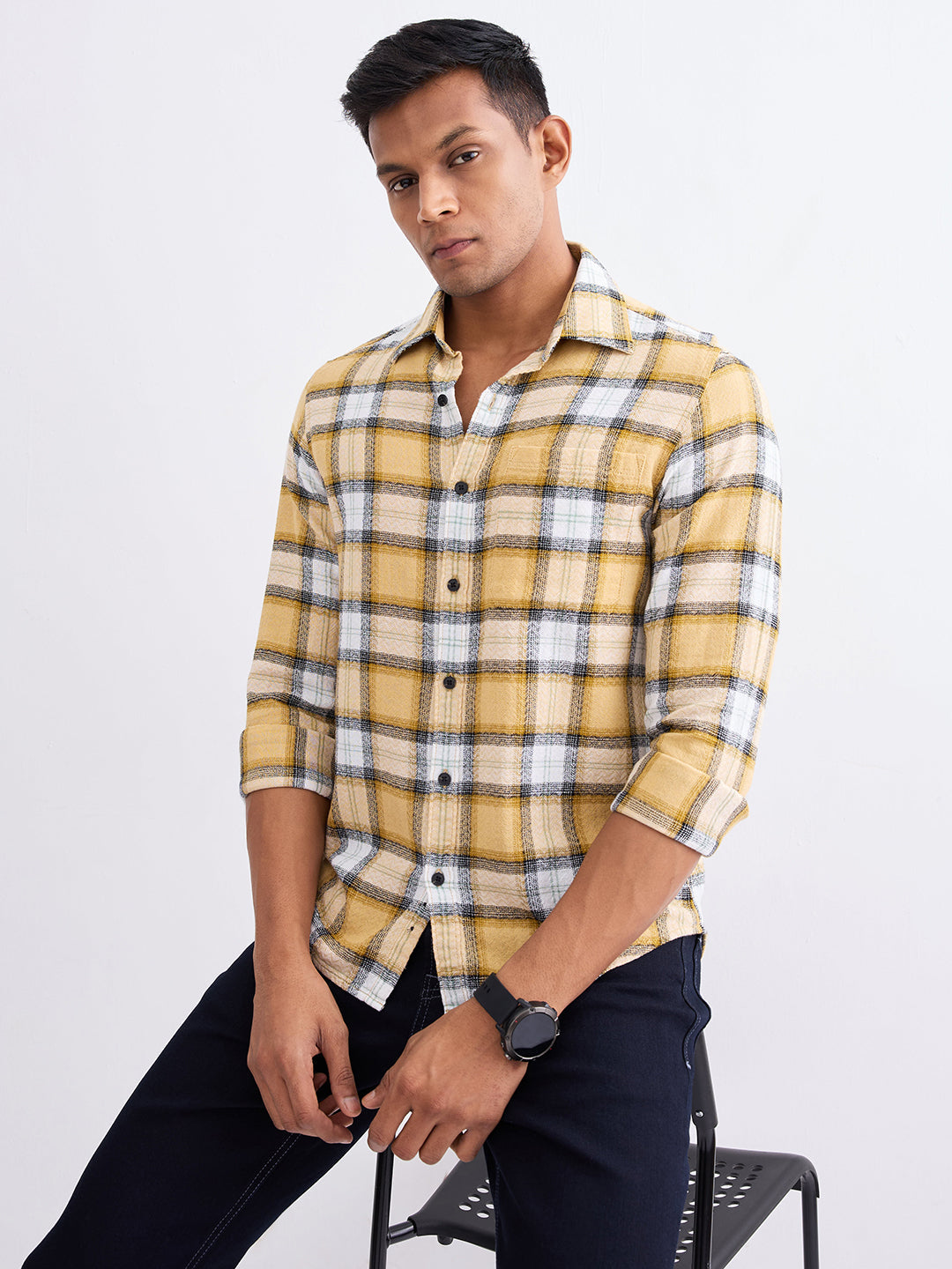 Spykar Taupe Beige Slim Fit Casual Shirts For Men
