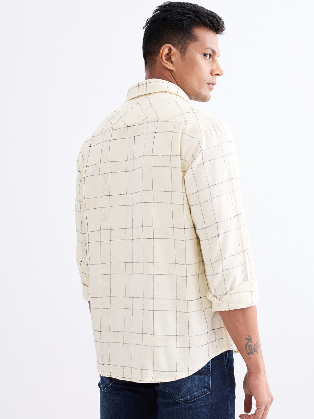 Spykar Off White Slim Fit Casual Shirts For Men