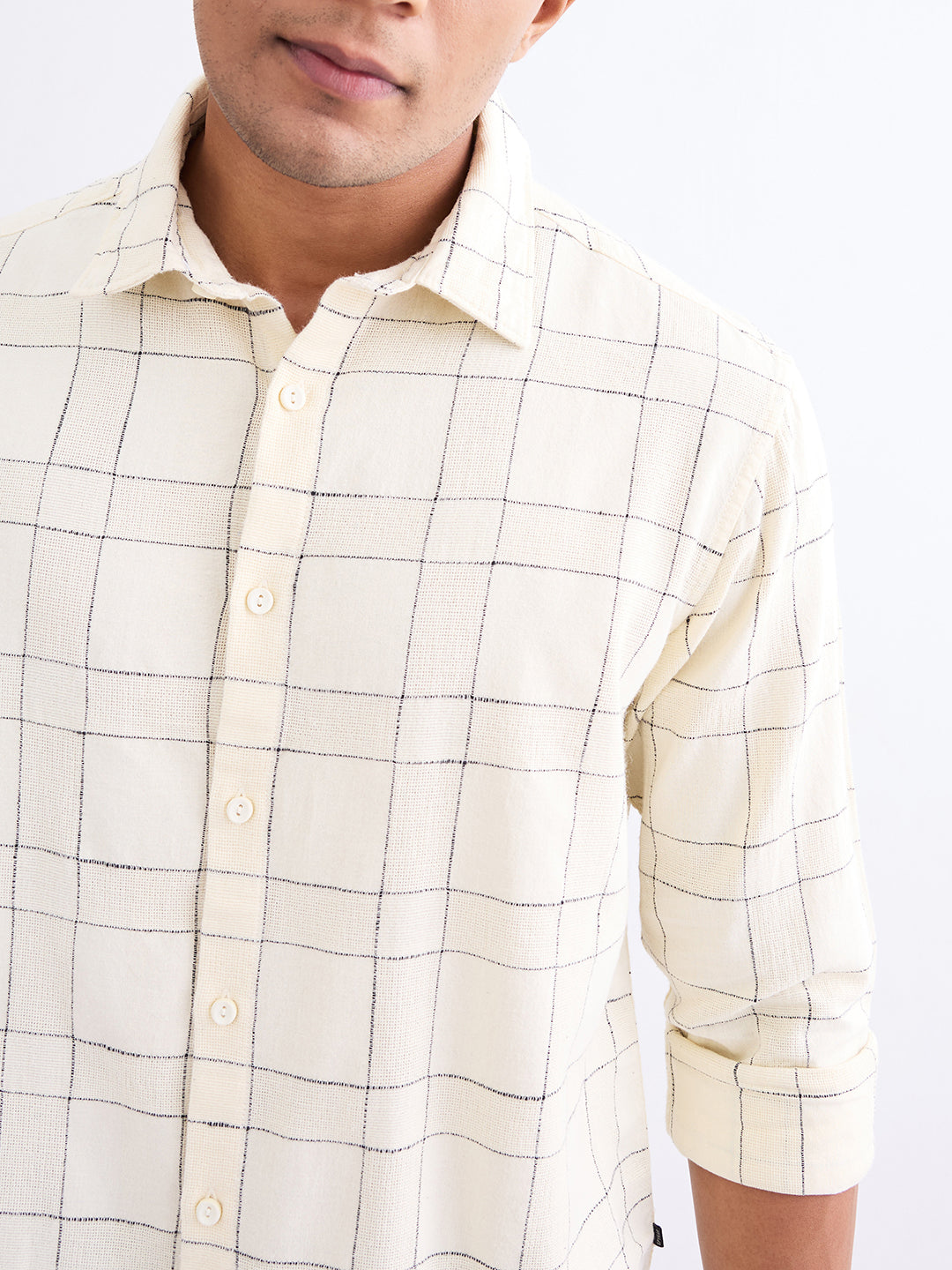 Spykar Off White Slim Fit Casual Shirts For Men