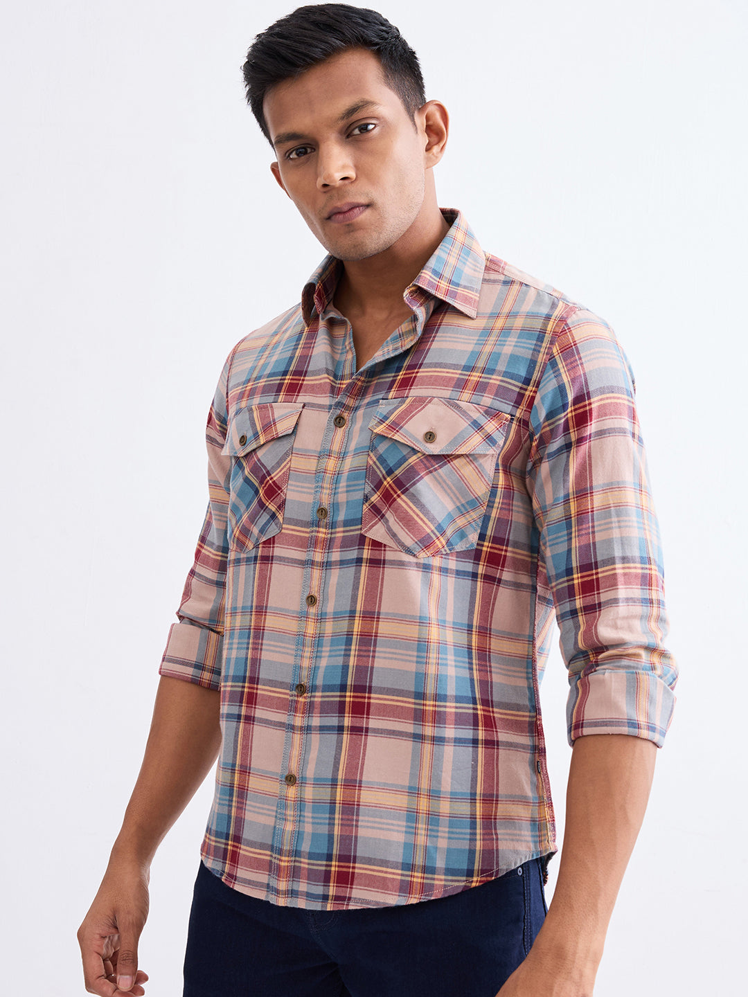Spykar Taupe Beige Slim Fit Casual Shirts For Men