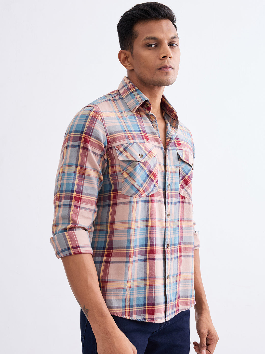 Spykar Taupe Beige Slim Fit Casual Shirts For Men