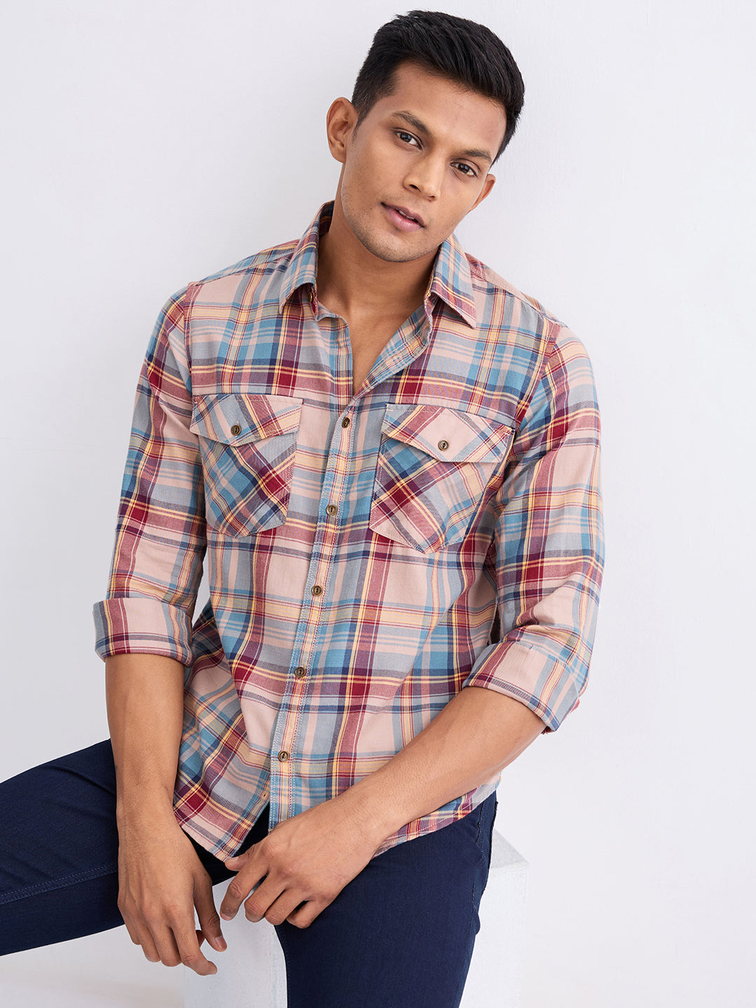Spykar Taupe Beige Slim Fit Casual Shirts For Men
