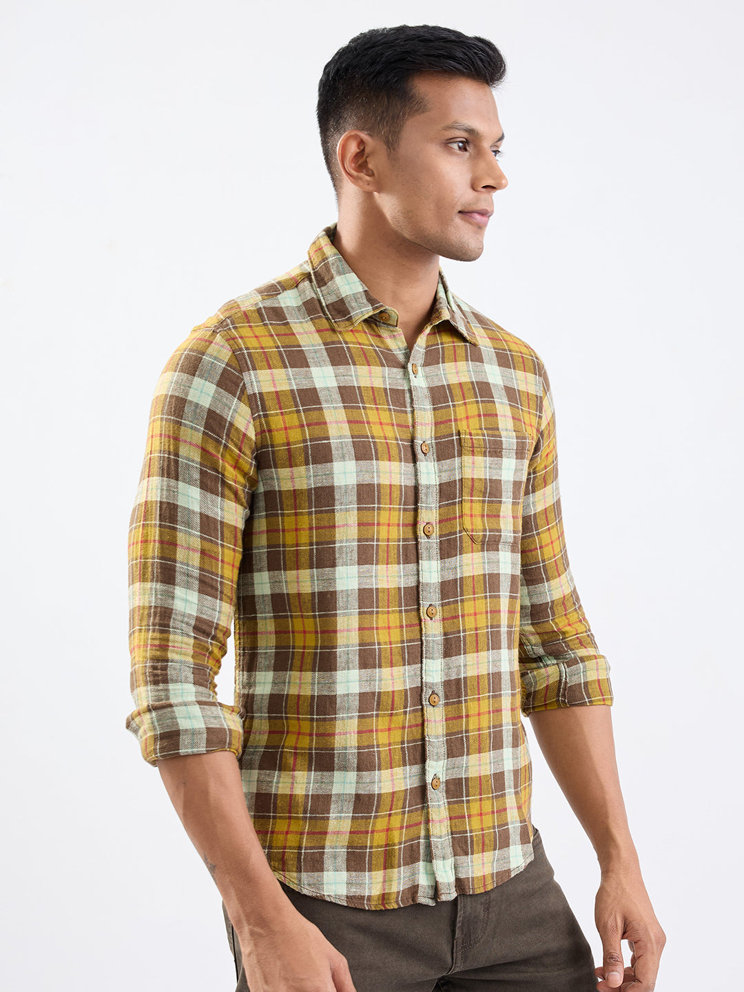 Spykar Friar Brown Slim Fit Casual Shirts For Men