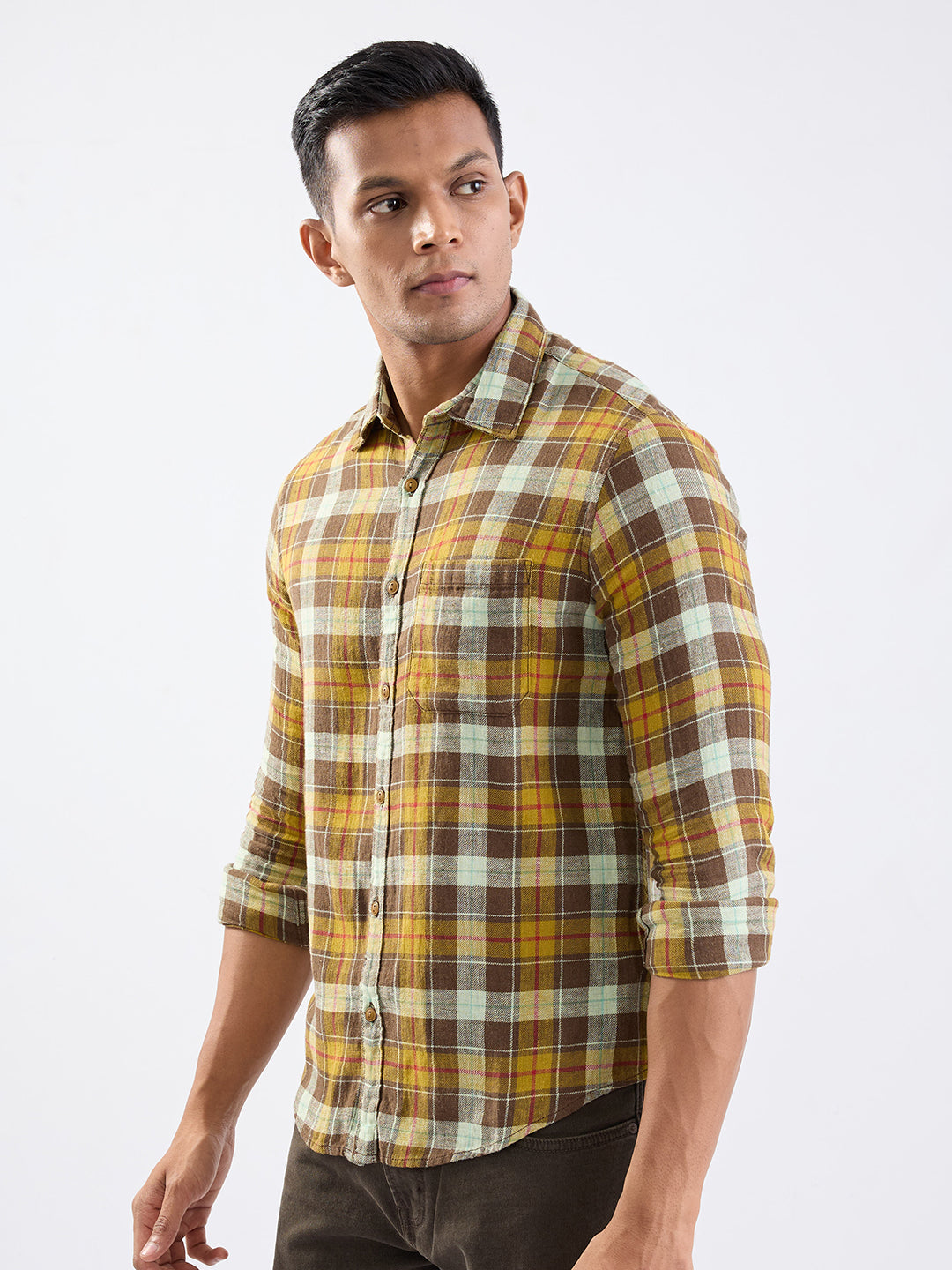 Spykar Friar Brown Slim Fit Casual Shirts For Men