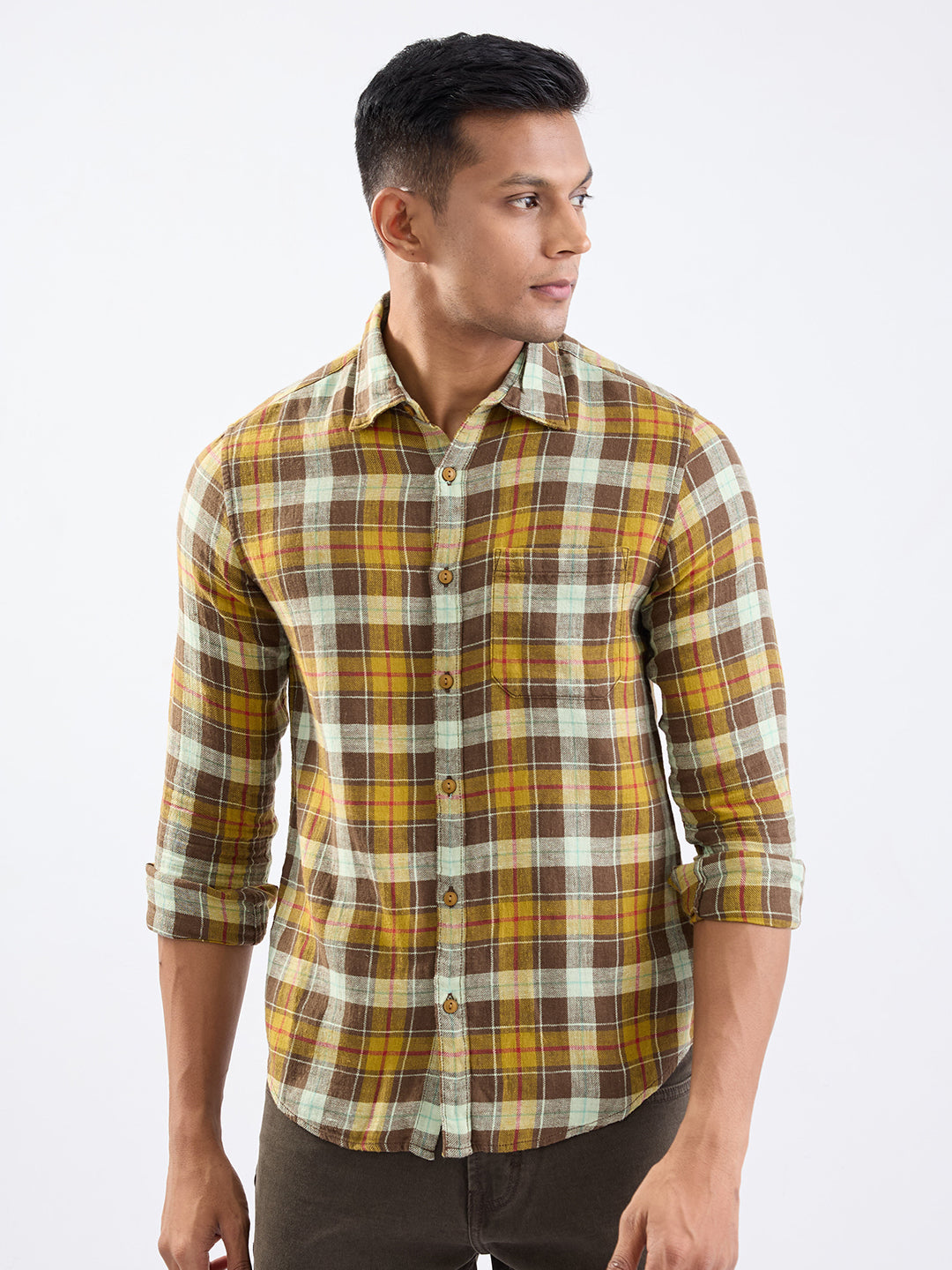 Spykar Friar Brown Slim Fit Casual Shirts For Men