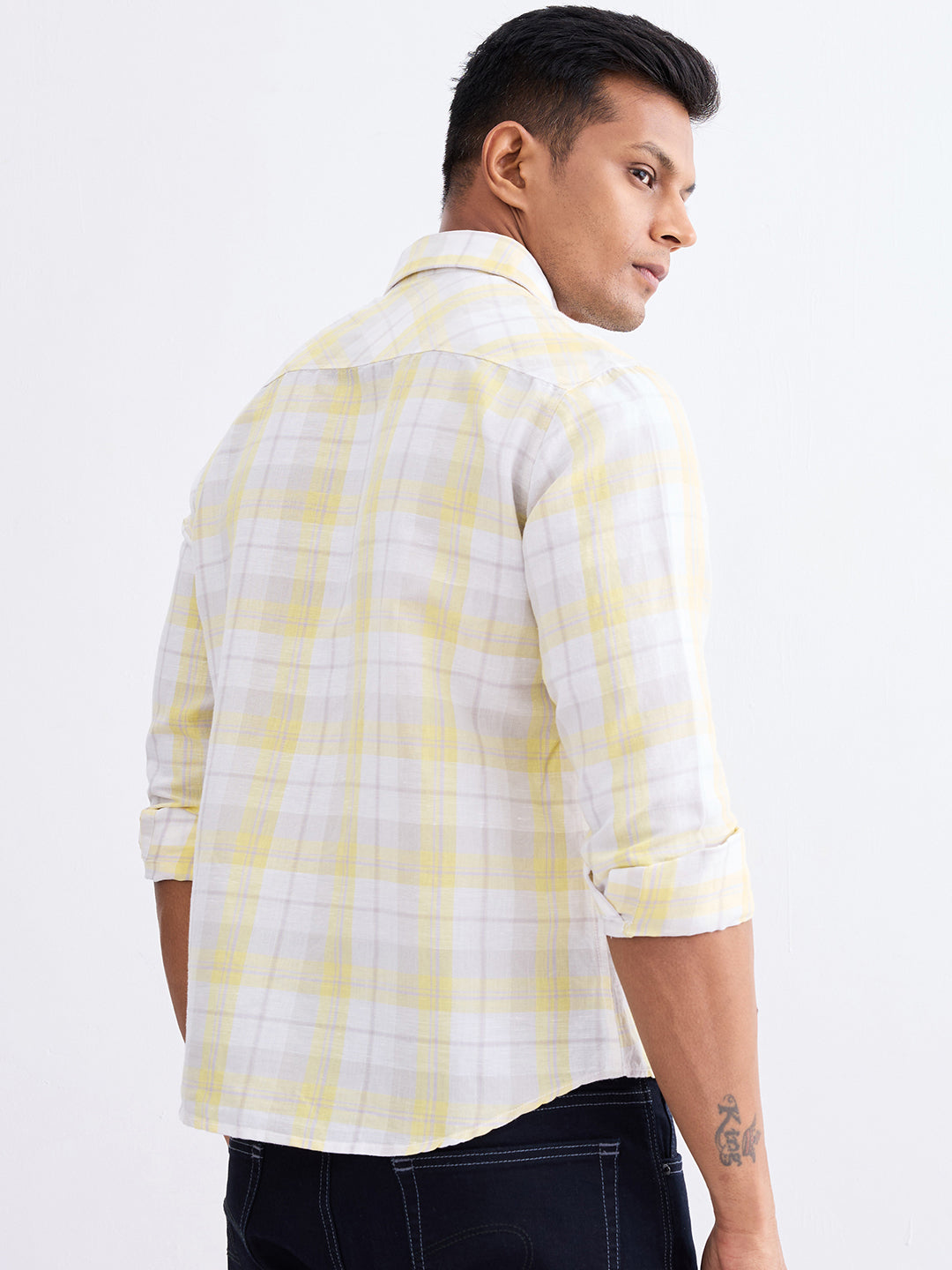 Spykar Powder Yellow Slim Fit Casual Shirts For Men
