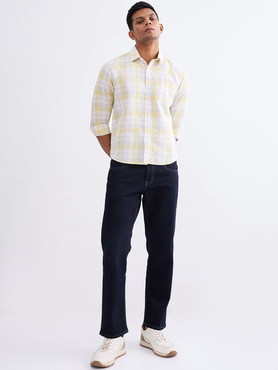 Spykar Powder Yellow Slim Fit Casual Shirts For Men