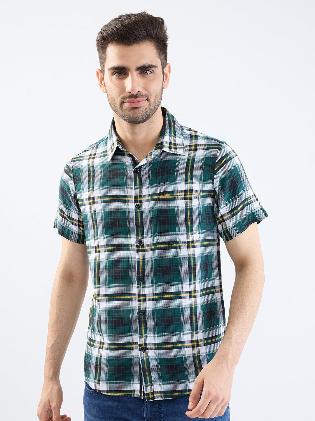 Spykar Botanical Green Slim Fit Casual Shirts For Men